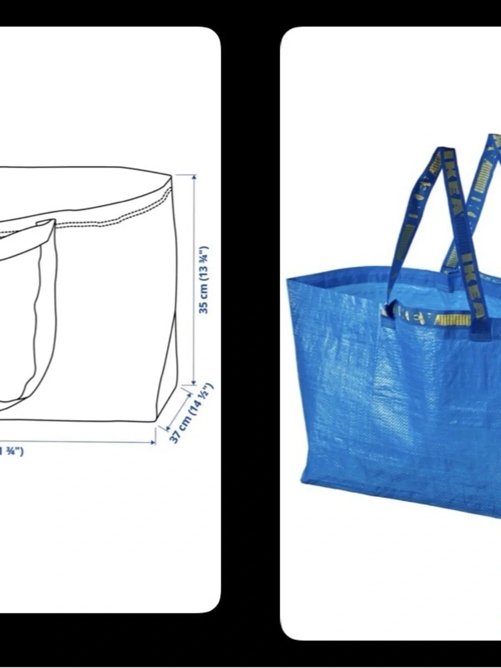 IKEA Bright Blue FRAKTA Reusable Tote Bag with Yellow Logo Straps